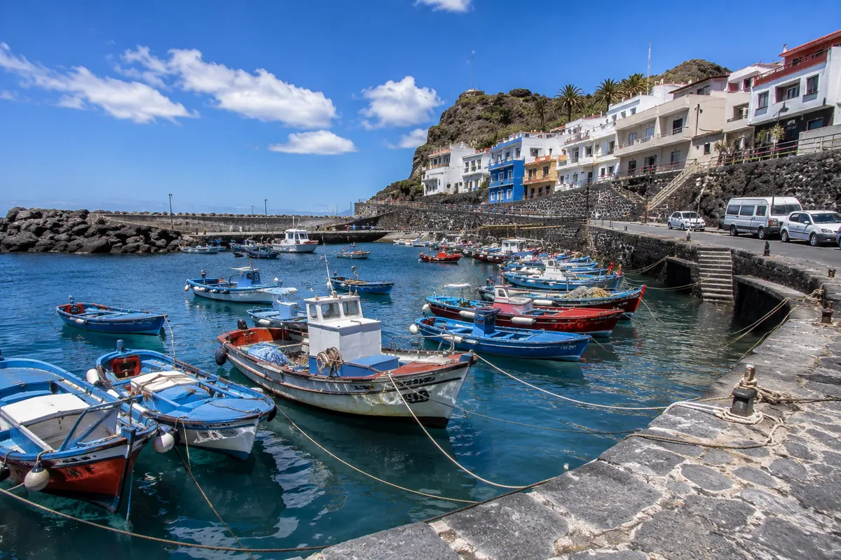 Traditional fishing boats in the harbour at El Pris