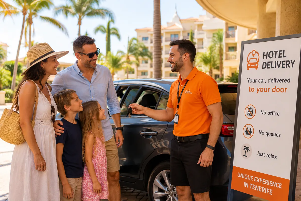 A local driver delivering a hire car to a hotel in Playa de las Americas