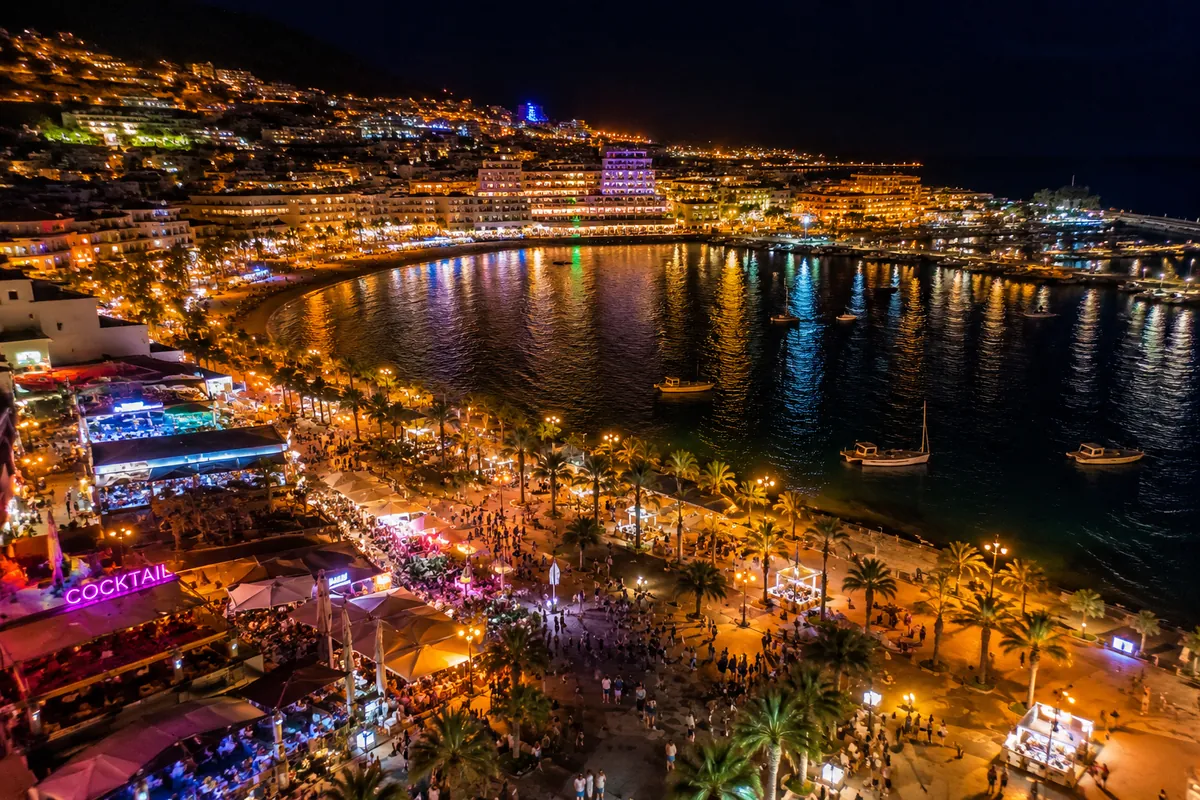 Los Cristianos harbour and beach in southern Tenerife