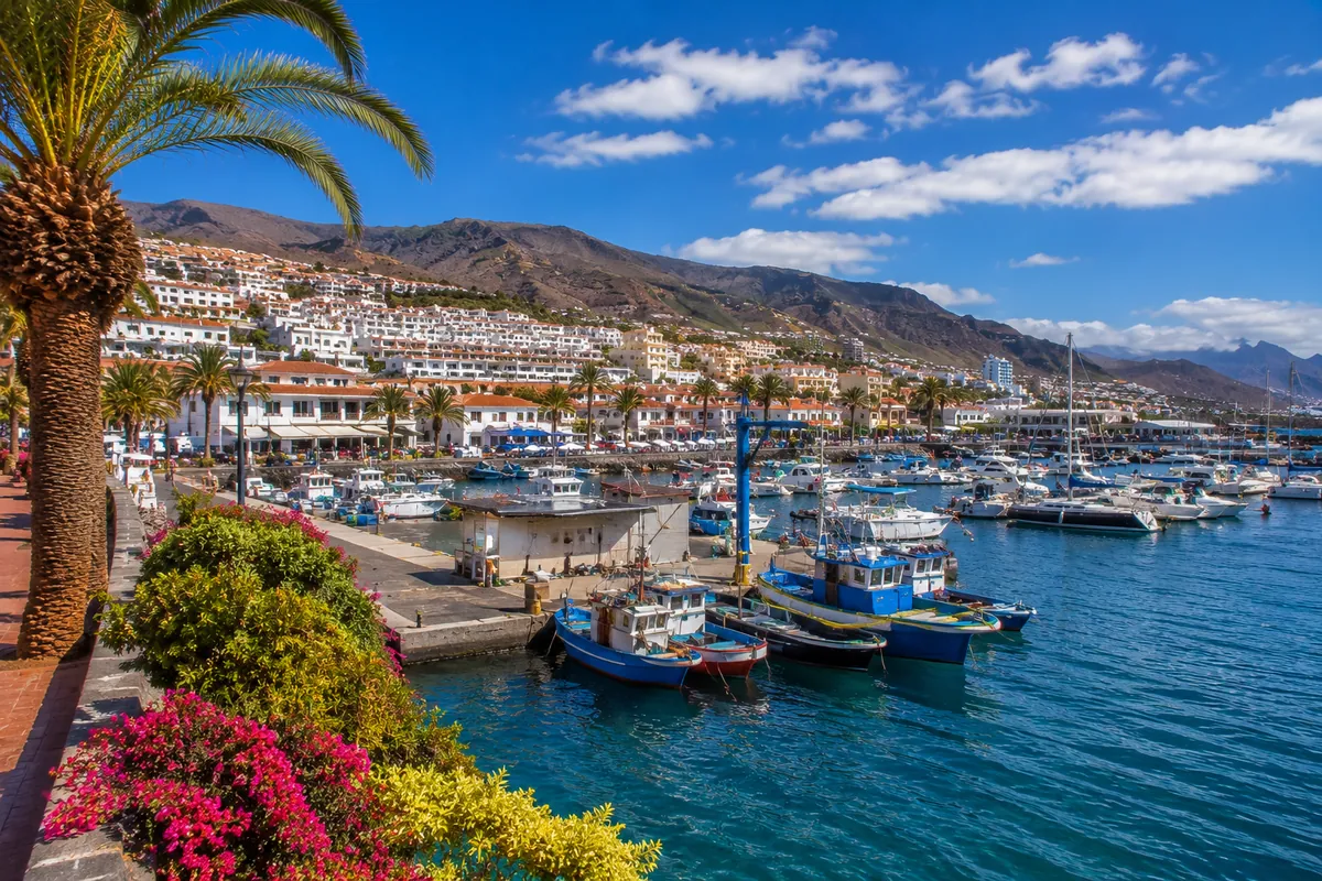 The harbour at Los Cristianos with ferries to La Gomera